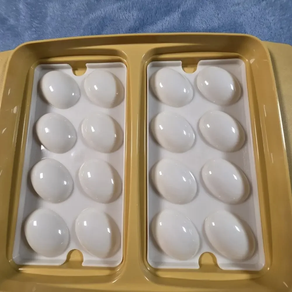 Vintage Tupperware Deviled Egg Carrier Harvest Gold 723-3 Complete 4 Piece Set